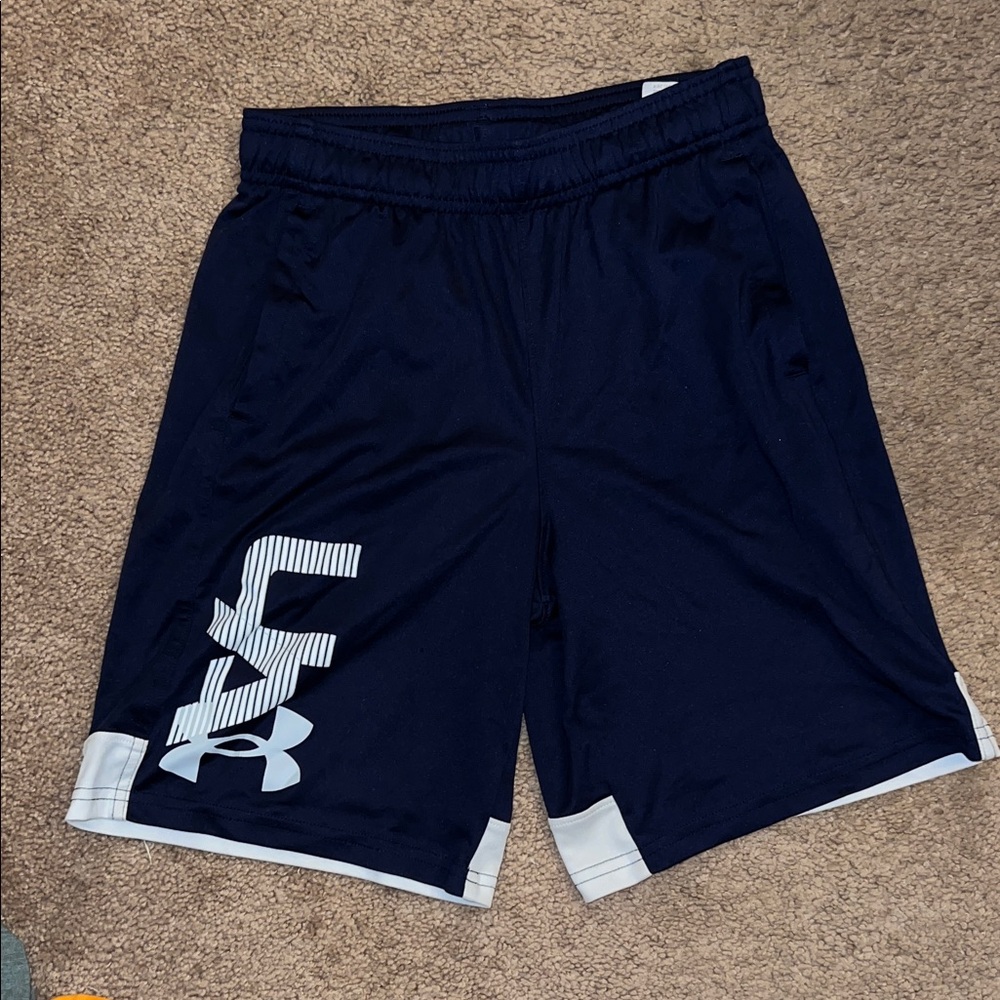 Under Armour Boys Navy Blue Athletic Shorts YMD Loose Fit